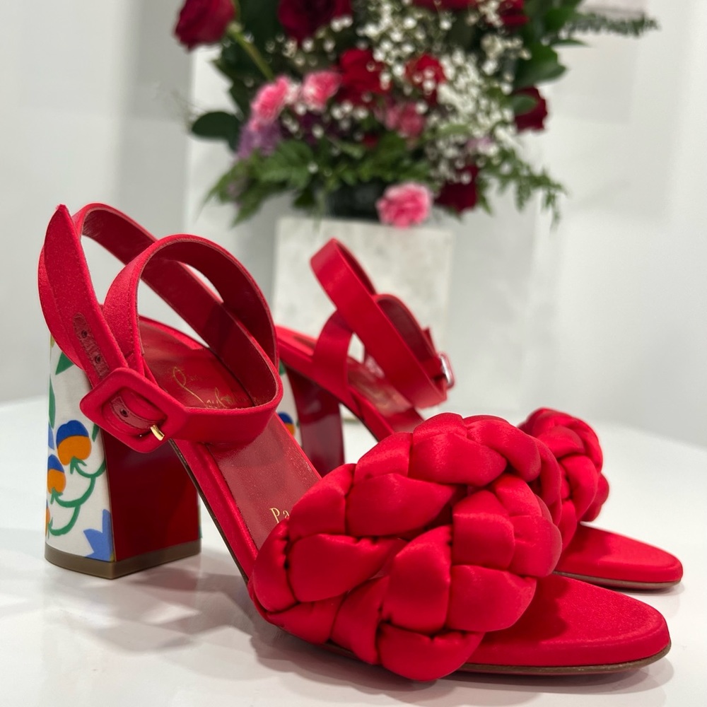 Christian Louboutin Brio 85mm floral heel satin sandals - Picture 3 of 10